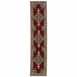 12' Red And Black Oriental Power Loom Runner Rug With Fringe