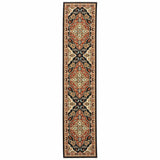 12' Red And Black Oriental Power Loom Runner Rug With Fringe