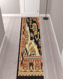 12' Red And Black Oriental Power Loom Runner Rug With Fringe