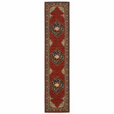 2' X 10' Red And Ivory Oriental Power Loom Runner Rug With Fringe