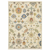 2' X 10' Blue And Ivory Oriental Power Loom Runner Rug With Fringe