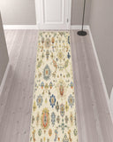 2' X 10' Blue And Ivory Oriental Power Loom Runner Rug With Fringe