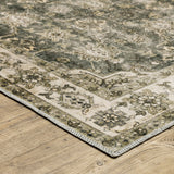 5' X 7' Ivory Teal Blue Grey Brown And Gold Abstract Printed Stain Resistant Non Skid Area Rug