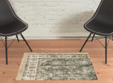 2' X 3' Ivory And Blue Oriental Printed Stain Resistant Non Skid Area Rug