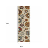 2' X 8' Gray And Ivory Oriental Printed Stain Resistant Non Skid Runner Rug