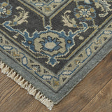 5' X 8' Blue Gray And Taupe Wool Floral Hand Knotted Stain Resistant Area Rug