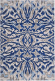 7' X 10' Blue Taupe And Ivory Ikat Distressed Area Rug