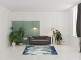5' X 8' Ivory Blue And Gray Abstract Distressed Area Rug