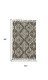 5' X 8' Gray Taupe And Ivory Wool Floral Tufted Handmade Area Rug With Fringe