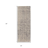 8' Gray and Ivory Abstract Runner Rug