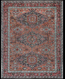 5' x 8' Blue and Red Wool Floral Hand Knotted Distressed Area Rug