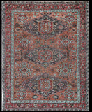 10' x 13' Blue and Red Wool Floral Hand Knotted Distressed Area Rug