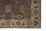 9' X 12' Ivory Brown And Blue Wool Floral Hand Knotted Distressed Stain Resistant Area Rug With Fringe