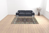 9' X 12' Ivory Brown And Blue Wool Floral Hand Knotted Distressed Stain Resistant Area Rug With Fringe