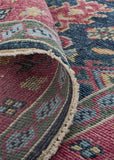 9' X 12' Ivory Brown And Blue Wool Floral Hand Knotted Distressed Stain Resistant Area Rug With Fringe