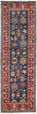 8' Pink Blue And Orange Wool Floral Hand Knotted Distressed Stain Resistant Runner Rug With Fringe
