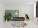8' Gray Ivory And Orange Round Wool Geometric Tufted Handmade Area Rug