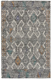 5' X 8' Black Ivory And Green Wool Geometric Tufted Handmade Distressed Area Rug