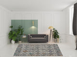 8' x 11' Black and Ivory Wool Geometric Handmade Distressed Area Rug