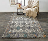 8' x 11' Black and Ivory Wool Geometric Handmade Distressed Area Rug