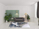 7' X 10' Blue Gray And White Abstract Area Rug