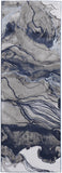 8' Blue Gray And Ivory Abstract Power Loom Runner Rug