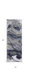 8' Blue Gray And Ivory Abstract Power Loom Runner Rug