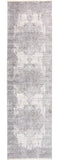 8' Gray and Ivory Medallion Power Loom Distressed Runner Rug with Fringe