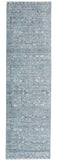 8' Blue and Gray Oriental Power Loom Distressed Runner Rug with Fringe