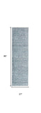 8' Blue and Gray Oriental Power Loom Distressed Runner Rug with Fringe