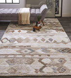 8' Blue and Gray Oriental Power Loom Distressed Runner Rug with Fringe