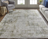 12' X 15' Gray And Black Abstract Power Loom Distressed Area Rug With Fringe