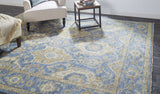 9' X 12' Black Gold And Gray Wool Floral Hand Knotted Stain Resistant Area Rug With Fringe
