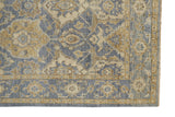 12' X 15' Blue Gold And Tan Wool Floral Hand Knotted Stain Resistant Area Rug With Fringe