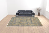 12' X 15' Blue Gold And Tan Wool Floral Hand Knotted Stain Resistant Area Rug With Fringe