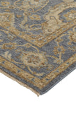 12' X 15' Blue Gold And Tan Wool Floral Hand Knotted Stain Resistant Area Rug With Fringe