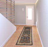 8' Red Black And Ivory Wool Floral Hand Knotted Stain Resistant Runner Rug