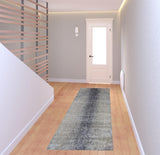 8' Ivory And Blue Abstract Power Loom Runner Rug