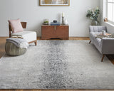 8' Ivory And Blue Abstract Power Loom Runner Rug