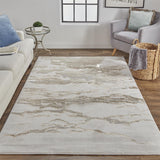 9' X 12' Ivory Tan And Gray Abstract Area Rug