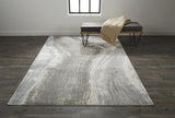 13' X 20' Gray Ivory And Blue Abstract Area Rug
