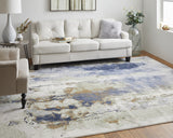 8' Blue Orange And Ivory Abstract Power Loom Runner Rug