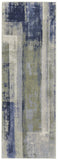 8' Blue Green And Ivory Abstract Power Loom Distressed Runner Rug