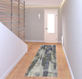 8' Blue Gray And Tan Abstract Power Loom Distressed Runner Rug