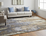 8' Blue Gray And Tan Abstract Power Loom Distressed Runner Rug