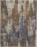 8' X 10' Brown Blue And Ivory Abstract Power Loom Distressed Area Rug