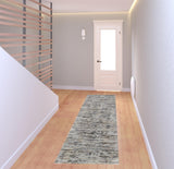 8' Gray Blue And Silver Wool Abstract Hand Knotted Runner Rug