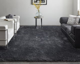 9' X 12' Black Shag Power Loom Area Rug