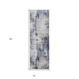 10' Blue and Ivory Abstract Power Loom Distressed Runner Rug