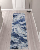 10' Blue and Ivory Abstract Power Loom Runner Rug